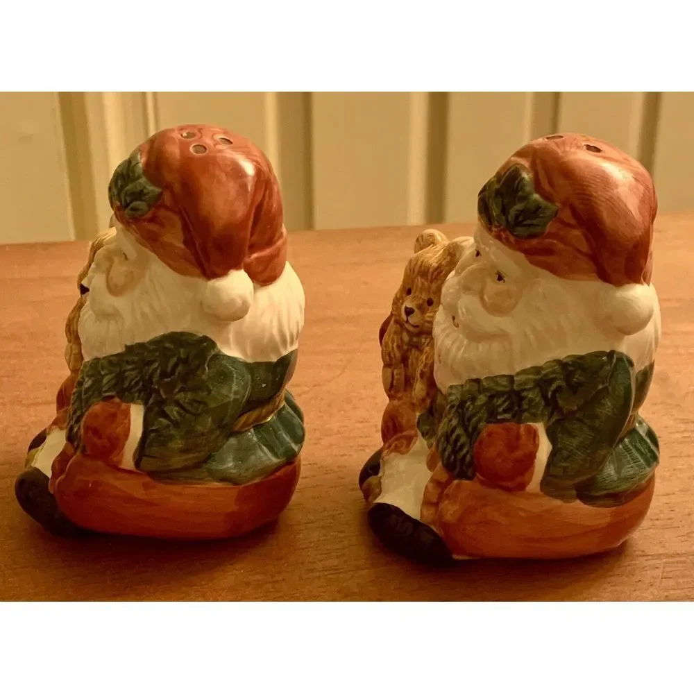 Vintage Home For The Holidays Santa Holding Bear & Tree Salt & Pepper Shaker Set